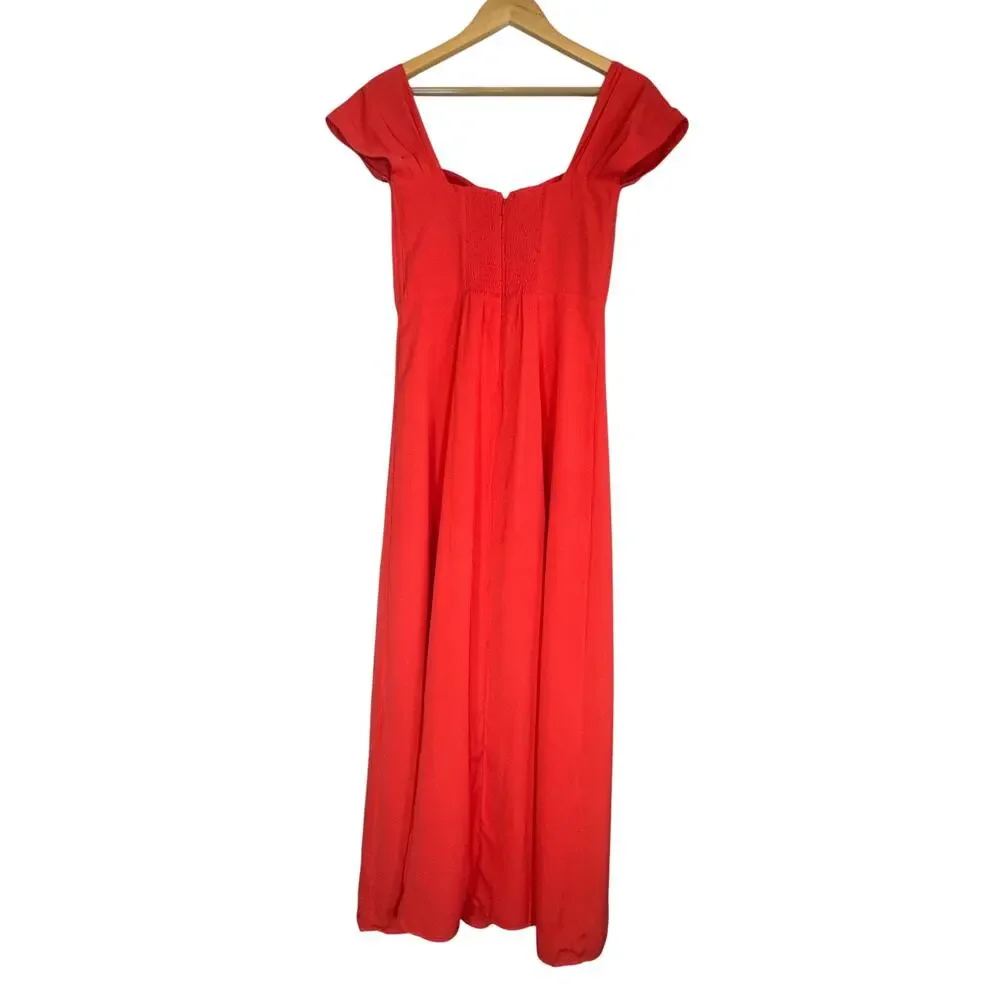 Abercrombie & Fitch Off Shoulder Maxi Dress Slit Camille Womens Small Red Orange